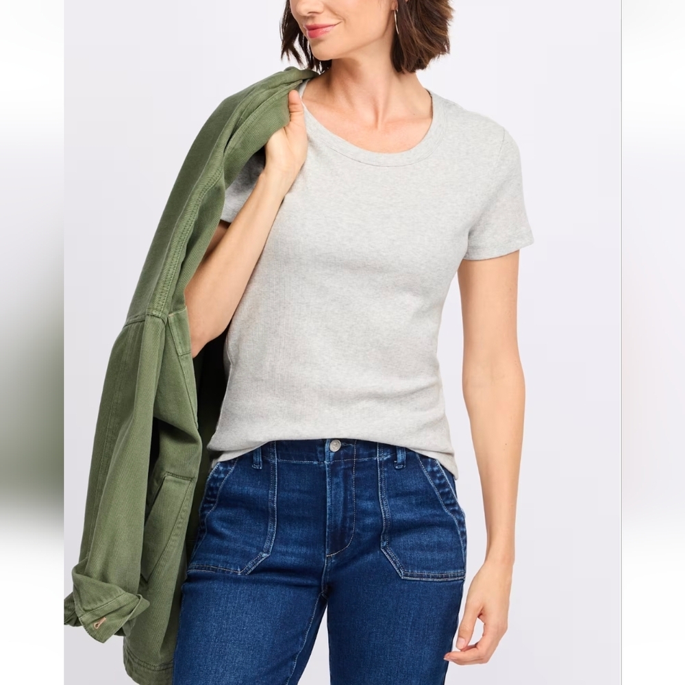 Pearl Cotton Ribbed Crewneck Tee In Grey